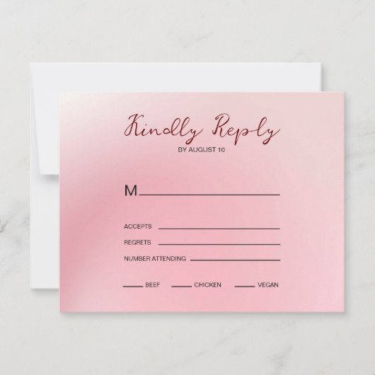 Rosa Ombre Hintergrund RSVP Karte (Vorderseite)