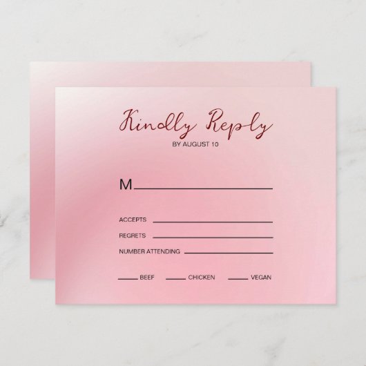 Rosa Ombre Hintergrund RSVP Karte (Vorne/Hinten)