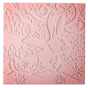 Rosa Ombre Kaninchenwald mit Schneekiefern Fliese