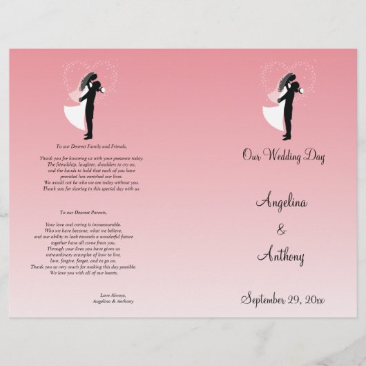 Rosa Ombre Silhouette feierliches Hochzeitsprogram (Vorderseite)