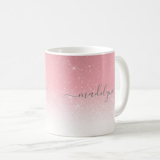 Rosa Ombre Silver Glitzer Personalisiert Kaffeetasse (VorderseiteRechts)