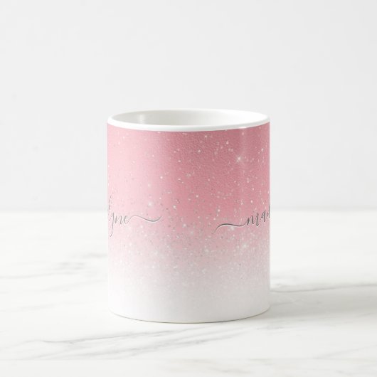 Rosa Ombre Silver Glitzer Personalisiert Kaffeetasse (Mittel)