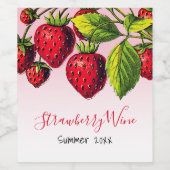 Rosa Ombre Vintage Erdbeeren - Illustration Weinetikett (Einzelnes Label)