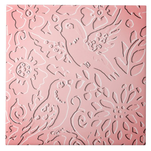 Rosa Ombre Vogel Woodland eingebettet in florale N Fliese (Vorderseite)