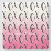 Rosa Ombre Wasserfarbe Schwarz XOXO Herz Steinuntersetzer (Vorderseite)