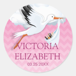 Rosa Ombre Zickzack Baby-Name Runder Aufkleber