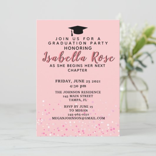 Rosa Ombree Abschluss Einladung (Stehend Vorderseite)