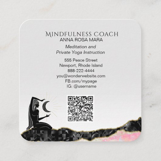 *~* Rosa Opal Moon QR Code GODESS Meditat Quadratische Visitenkarte (Rückseite)