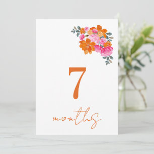Rosa Orange 7 Monate Baby Monatliches Meilenstein- Einladung