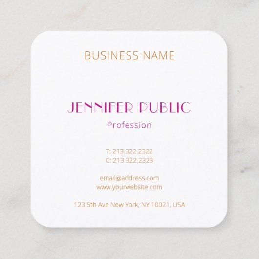 Rosa Orange Abstrakt Art-elegante Monogramm-Vorlag Quadratische Visitenkarte (Rückseite)