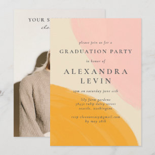 Rosa Orange Abstrakt Watercolor Foto Abschluss Einladung