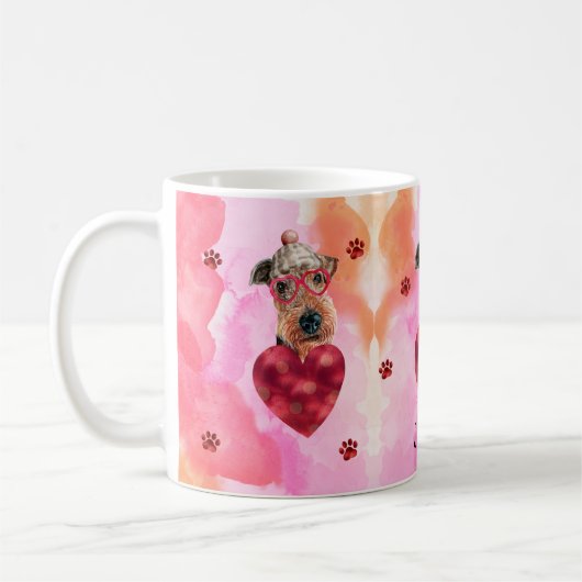 Rosa Orange Airedale Valentinstag Geschenk Hund Kaffeetasse (Links)
