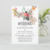 Rosa orange aquamarine Koralle abstrakt blumenreic Einladung (Stehend Vorderseite)