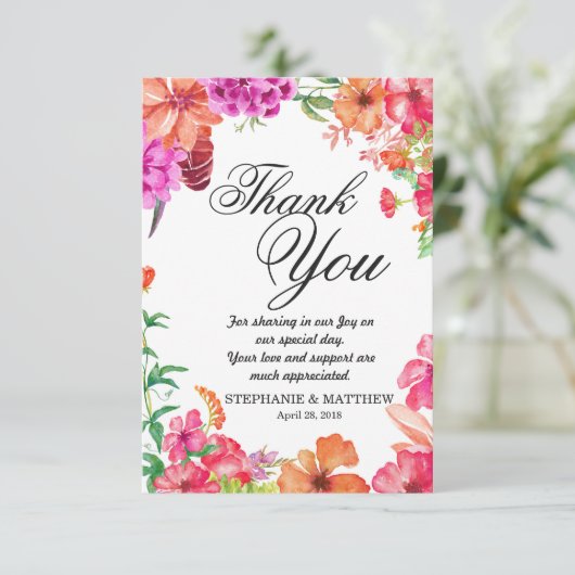 Rosa orange Aquarell-Garten danken Ihnen Karten (Stehend Vorderseite)