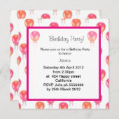 Rosa-Orange-Ballon BIRTHDAY PARTY EINLADUNG (Vorne/Hinten)