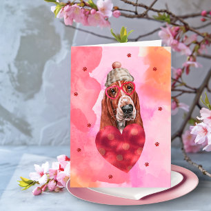 Rosa Orange Basset Hound Valentinstag Geschenk Hun Karte