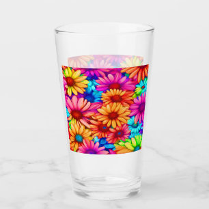 Rosa Orange Blau und Grün Daisy Glas