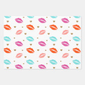 Rosa, orange & blaue Lippen & goldene Herzen Valen Geschenkpapier Set (Vorderseite)
