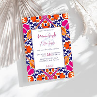 Rosa orange-blaue mexikanische Fliesen Hochzeit