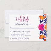 Rosa orange-blaue mexikanische Fliesen Hochzeit RSVP Karte (Vorderseite)