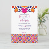 Rosa orange blaue mexikanische Fliesen in einer Ho Einladung (Stehend Vorderseite)