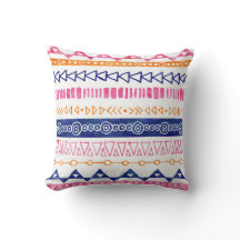 Rosa orange blaues Aquarell-Stammes- Kissen