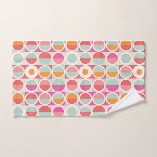 rosa Orange Blaues geometrisches Muster Badhandtuch Set (Handtuch)