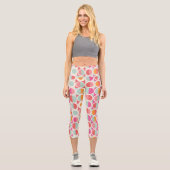 rosa Orange Blaues geometrisches Muster Capri Leggings (Vorderseite)