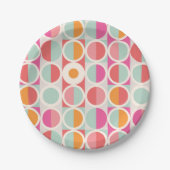 rosa Orange Blaues geometrisches Muster Pappteller (Vorderseite)