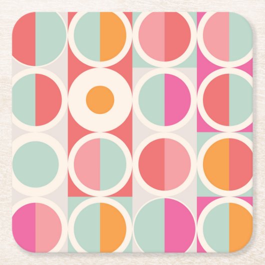 rosa Orange Blaues geometrisches Muster Rechteckiger Pappuntersetzer (Vorderseite)