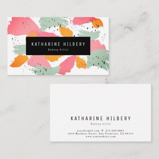 Rosa Orange Blue Abstrakt Painting Business Card Visitenkarte (Vorne/Hinten)