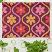 Rosa Orange-Blume im Retro-Ogee-Muster Geschirrtuch (Gefaltet)