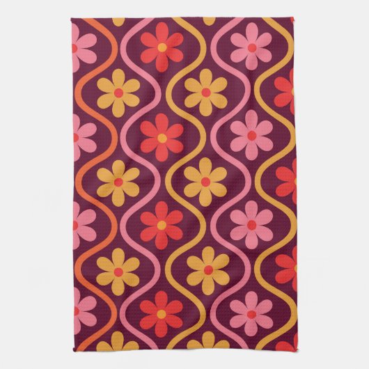 Rosa Orange-Blume im Retro-Ogee-Muster Geschirrtuch (Vertikal)