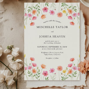 Rosa Orange Blumiges Formelles Hochzeit Einladung