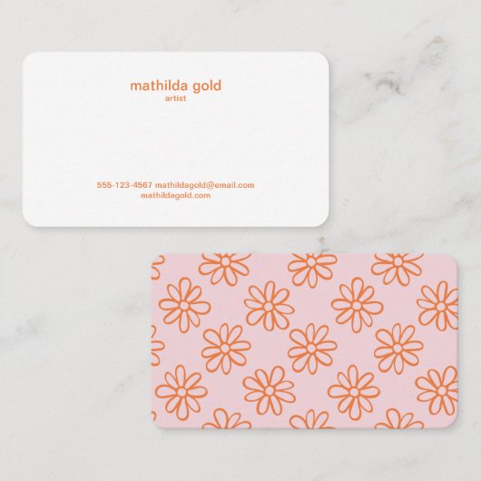 Rosa Orange Boho Niedlich Girl Minimalistisch Simp Visitenkarte (Vorne/Hinten)