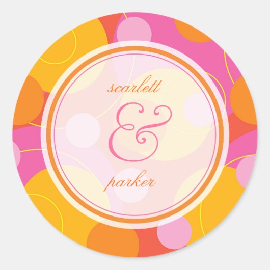 Rosa Orange Bubbly Mod Dots Summer Wedding Sticker (Vorderseite)
