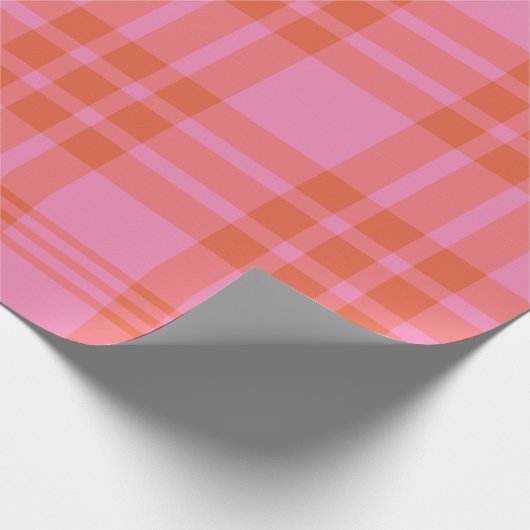 Rosa Orange Checked Kariert Gingham Geschenkpapier (Ecke)