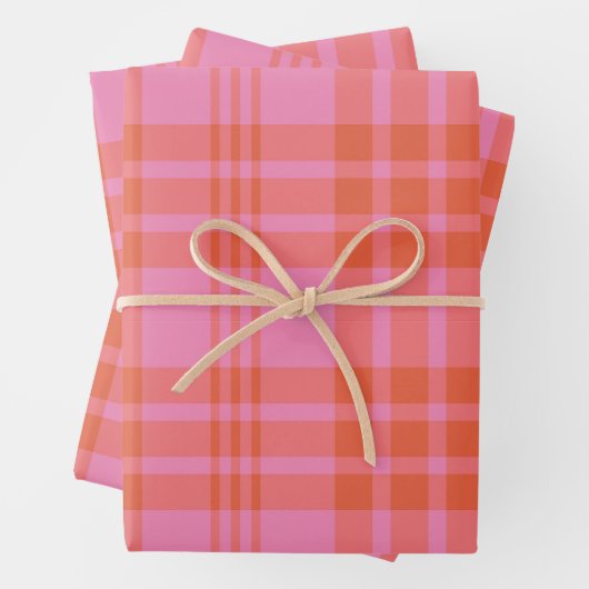 Rosa Orange Checked Kariert Gingham Geschenkpapier Set (Beispiel)