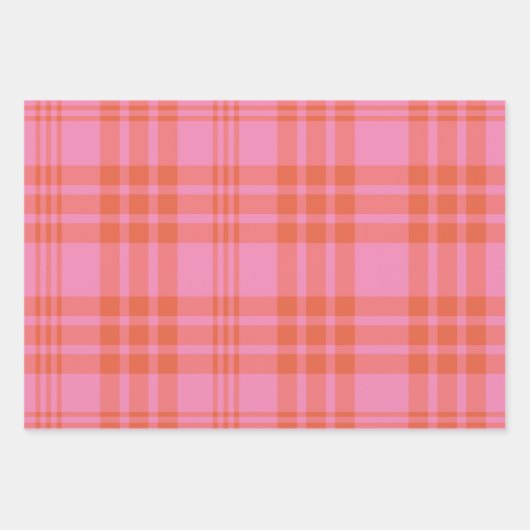 Rosa Orange Checked Kariert Gingham Geschenkpapier Set (Vorderseite)