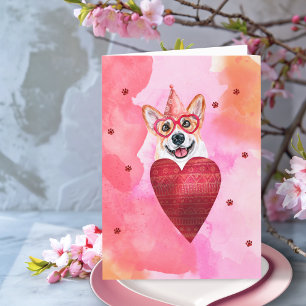 Rosa Orange Corgi Valentinstag Geschenk Hund Feiertagskarte
