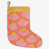 Rosa Orange Daisy Blume Muster Personalisiert Kleiner Weihnachtsstrumpf (Vorderseite)