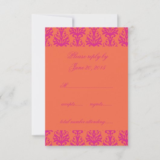 Rosa Orange Damask Wedding UAWG for Square Einladu RSVP Karte (Rückseite)