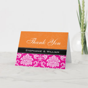 Rosa orange Damast Hochzeit Danke-Karten Dankeskarte