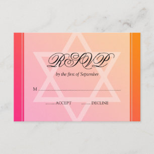 Rosa orange Davidsstern Schläger Mitzvah UAWG RSVP Karte