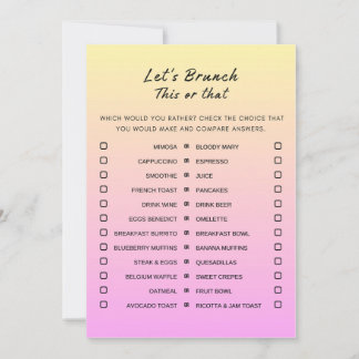 Rosa Orange Dieses oder jenes Brunch Party Spiel Einladung