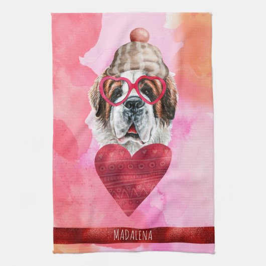 Rosa Orange Dog Lover Valentine Gift Saint Bernard Geschirrtuch (Vertikal)