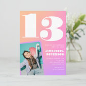 Rosa Orange Einladungen zum 13. Geburtstag Retro (Stehend Vorderseite)