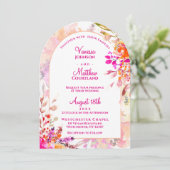Rosa Orange Elegante Blumenform Hochzeit Einladung (Stehend Vorderseite)