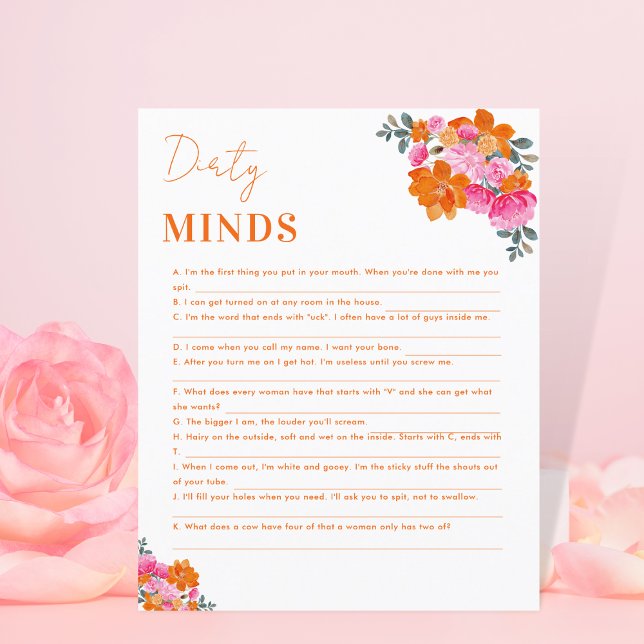 Rosa Orange Floral Dirty Minds Brautparty Game (Von Creator hochgeladen)
