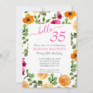 Rosa Orange Floral Elegant Script 35. Geburtstag Einladung